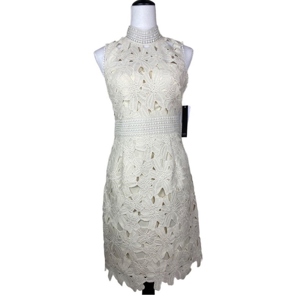 NWT Nicole Miller Ivory Boho Sleeveless Open Back knee Length Bridal Dress Sz 6